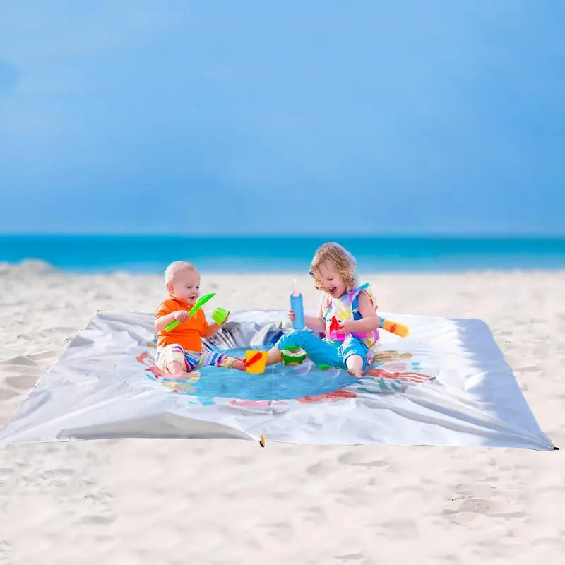 Baby Beach Pool 6.5 X 6.5 Ft Paddling Pool Waterproof Folding 2 In 1 Beach Blanket For Outdoor Camping Picnic Vacation Water