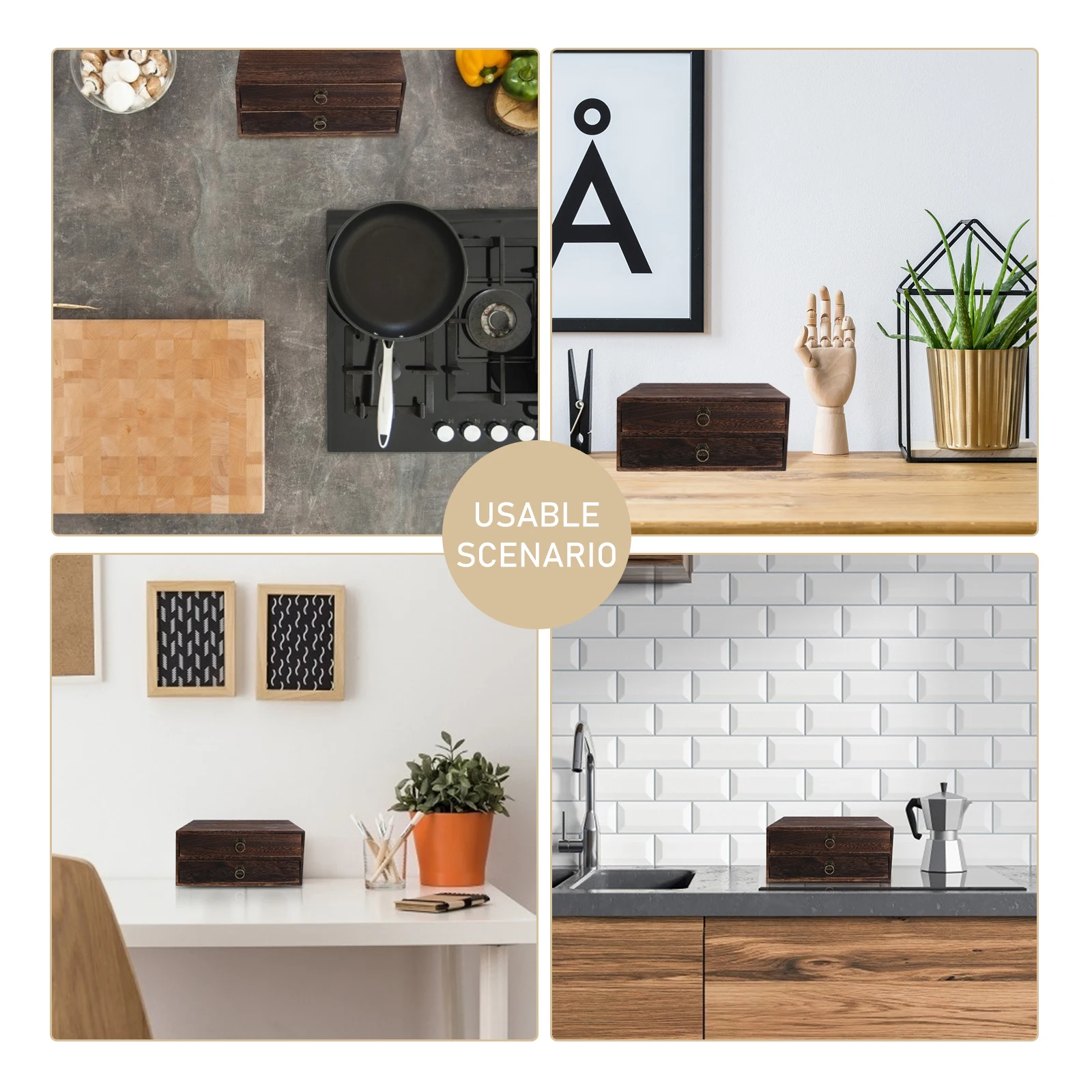 1pc Solid Wood Desk Drawer Retro Desktop Organizer 2 Layer Storage Box For Home Office Decoration Table Organization