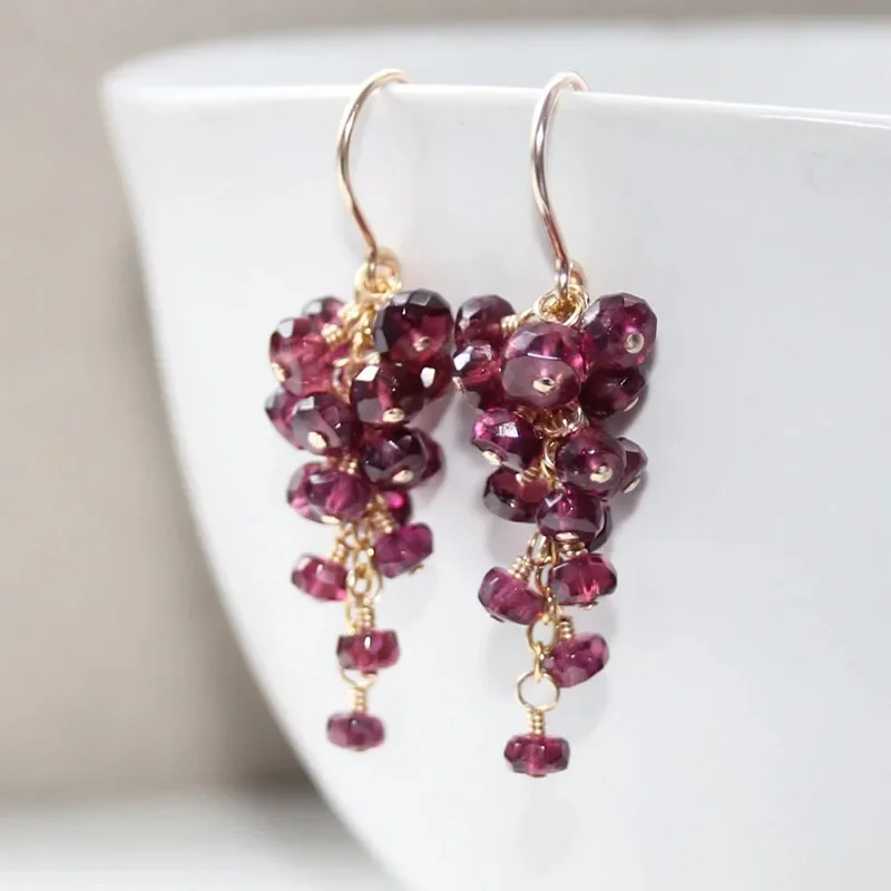 Rhodolite Garnet  Natural Gemstone Cluster Earrings