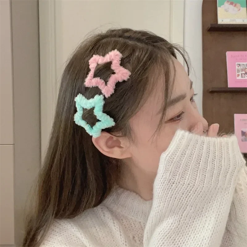 Sweet Colorful Plush Stars Hair Clip Hairpins Y2K Girls Fashion Side Bangs BB Clips Barrette Hair Accessories Haarklammer