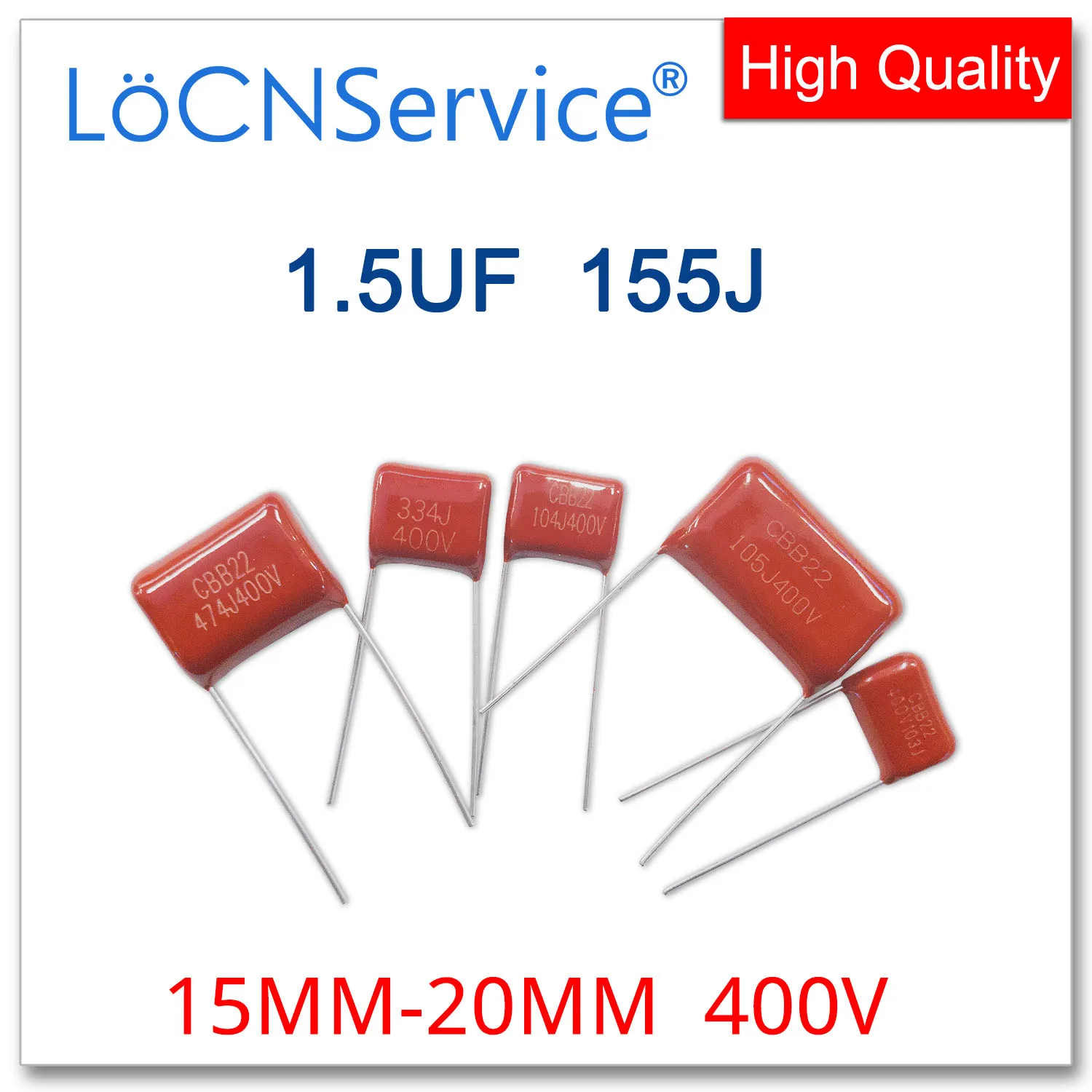 

LoCNService 500PCS 400V 15MM 20MM 1.5UF 155J CBB Polypropylene Film Capacitor High Quality