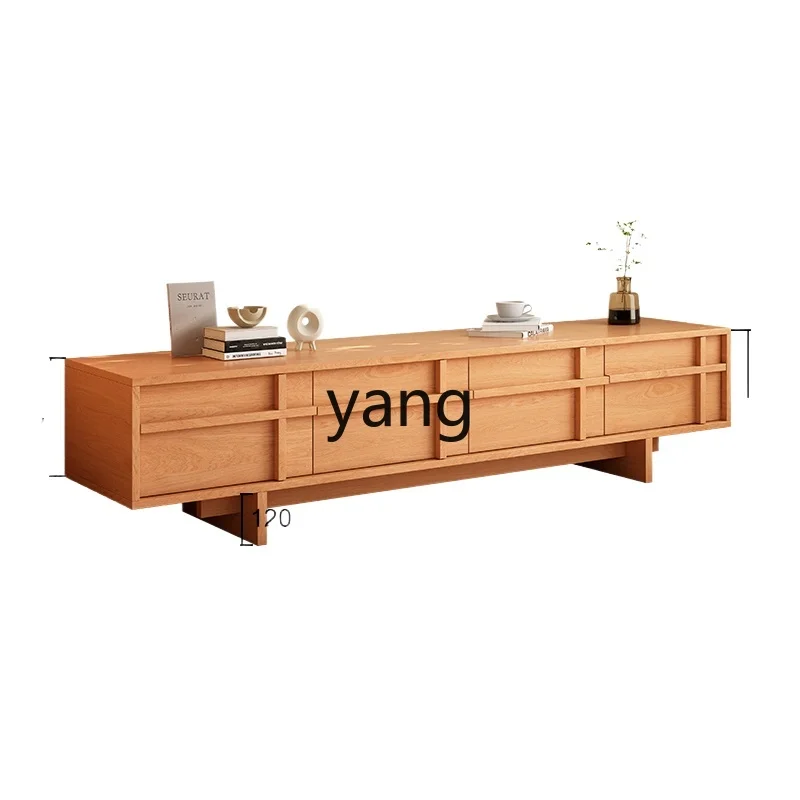 

Yjq Solid Wood TV Cabinet Oak Modern Simple Small Apartment Low Cabinet Living Room Log Wind Storage