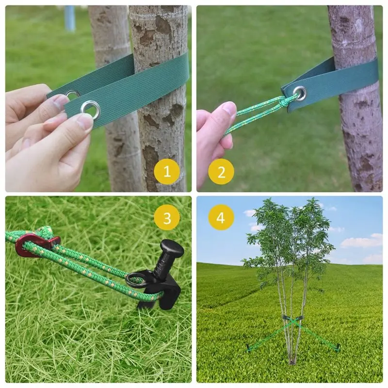 Happy Too.Heavy Duty Anchor Support Tree Stake Kit For Young Trees In Bad Weather, Includes 3 Straps, 3 Metal Stakes And 3 Ropes