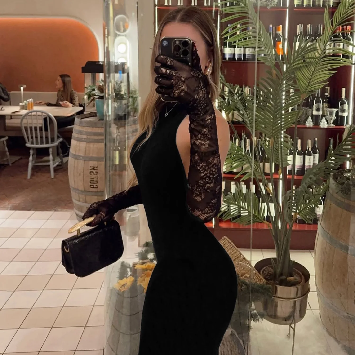 

2025 Summer New Sexy Fashion Sleeveless Backless Bodycon Dress Pure Color Halter Neck