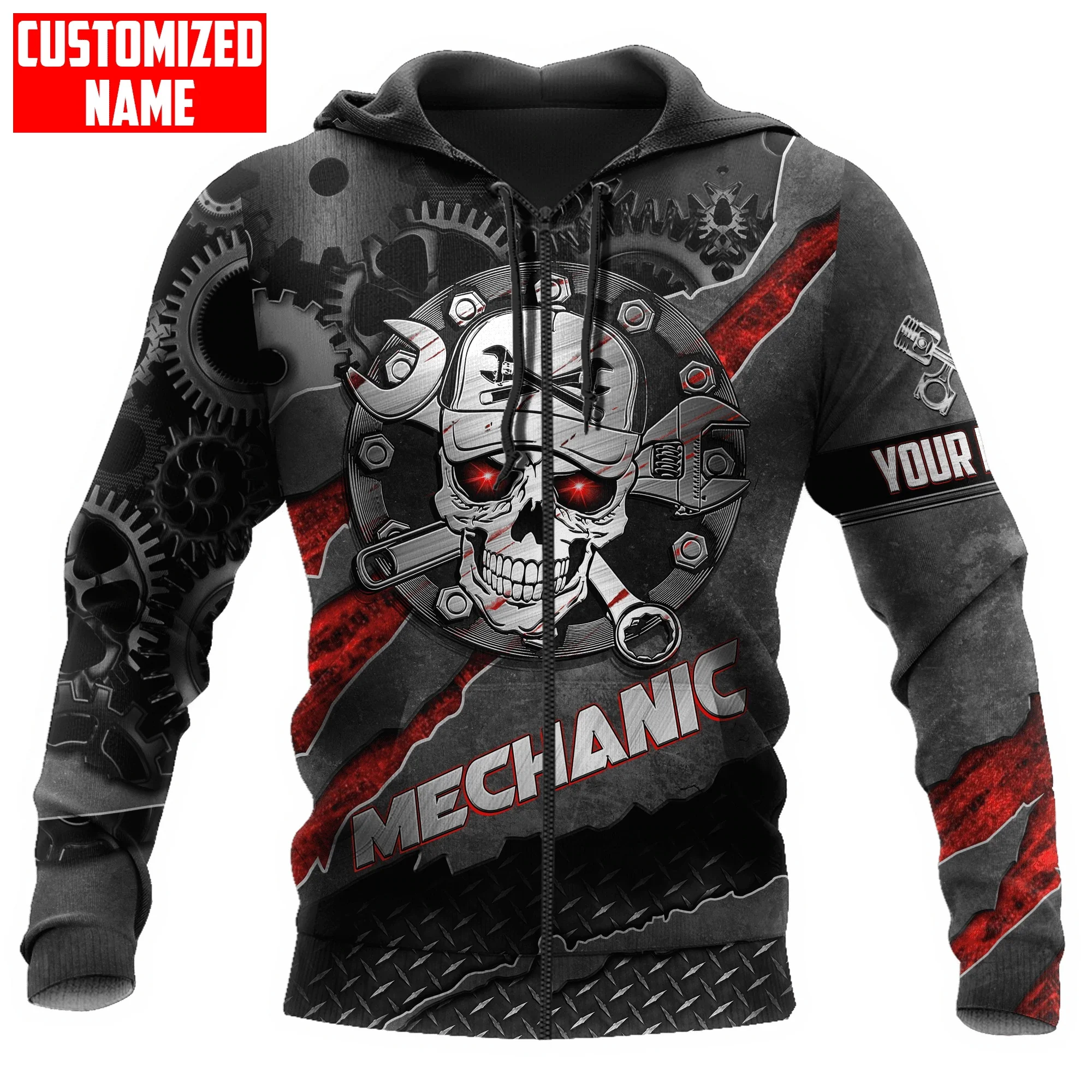 Personalized Mechanic Skull Tool Metal 3D Printed Mens hoodies & Sweatshirt Autumn Unisex zipper Hoodie Casual Sportswear DW901