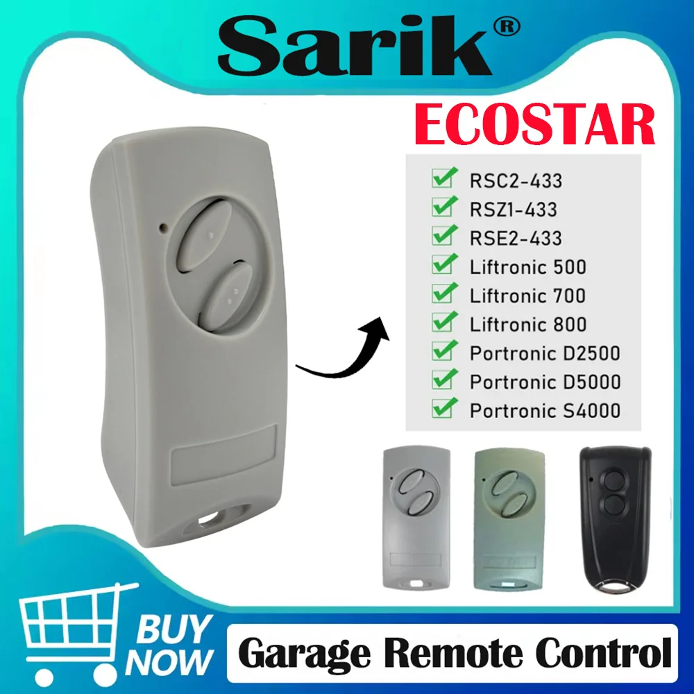 

For ECOSTAR RSC2 RSE2 RSZ1 433 MHz Garage Door Opener Compatible with 433Mhz Electric Gate Remote Control