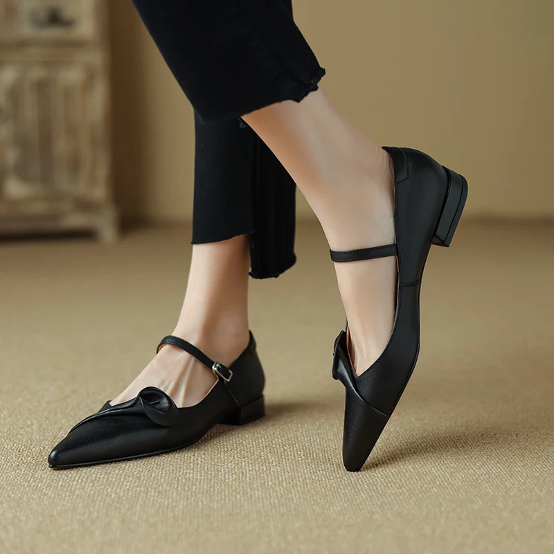 QUTAA 2024 Spring Summer Elegant Fashion Women Pumps Office Ladies Party Wedding Genuine Leather Low Heels Shoes WomanSize 34-39