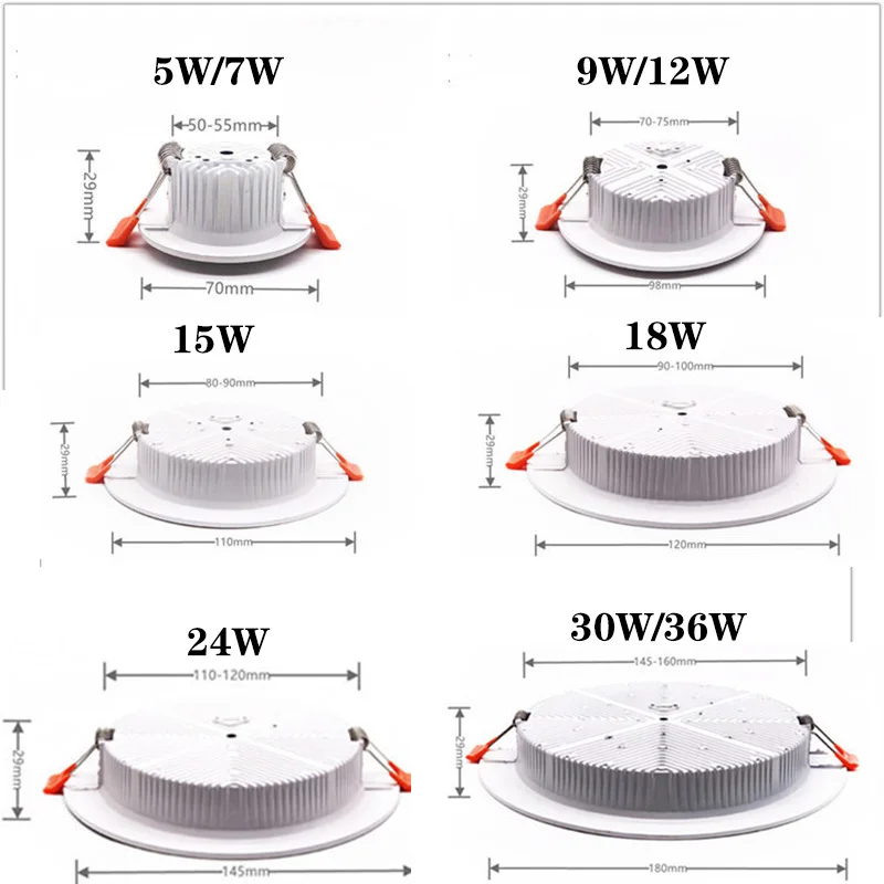 Ściemnialna lampa sufitowa 12W 18W 24W do oświetlenia supermarketu sklepu LED wpuszczana ultracienka oprawa LED typu Downlight 30w 36w 110V-240V