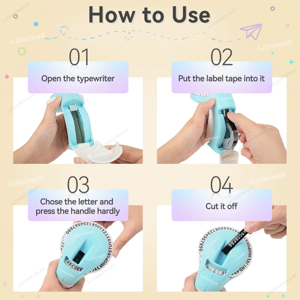 Handheld Label Maker B90 3D Embossing Label Printer Portable Adhesive Sticker Printer Similar as DYMO 12965 Manual Typewriter