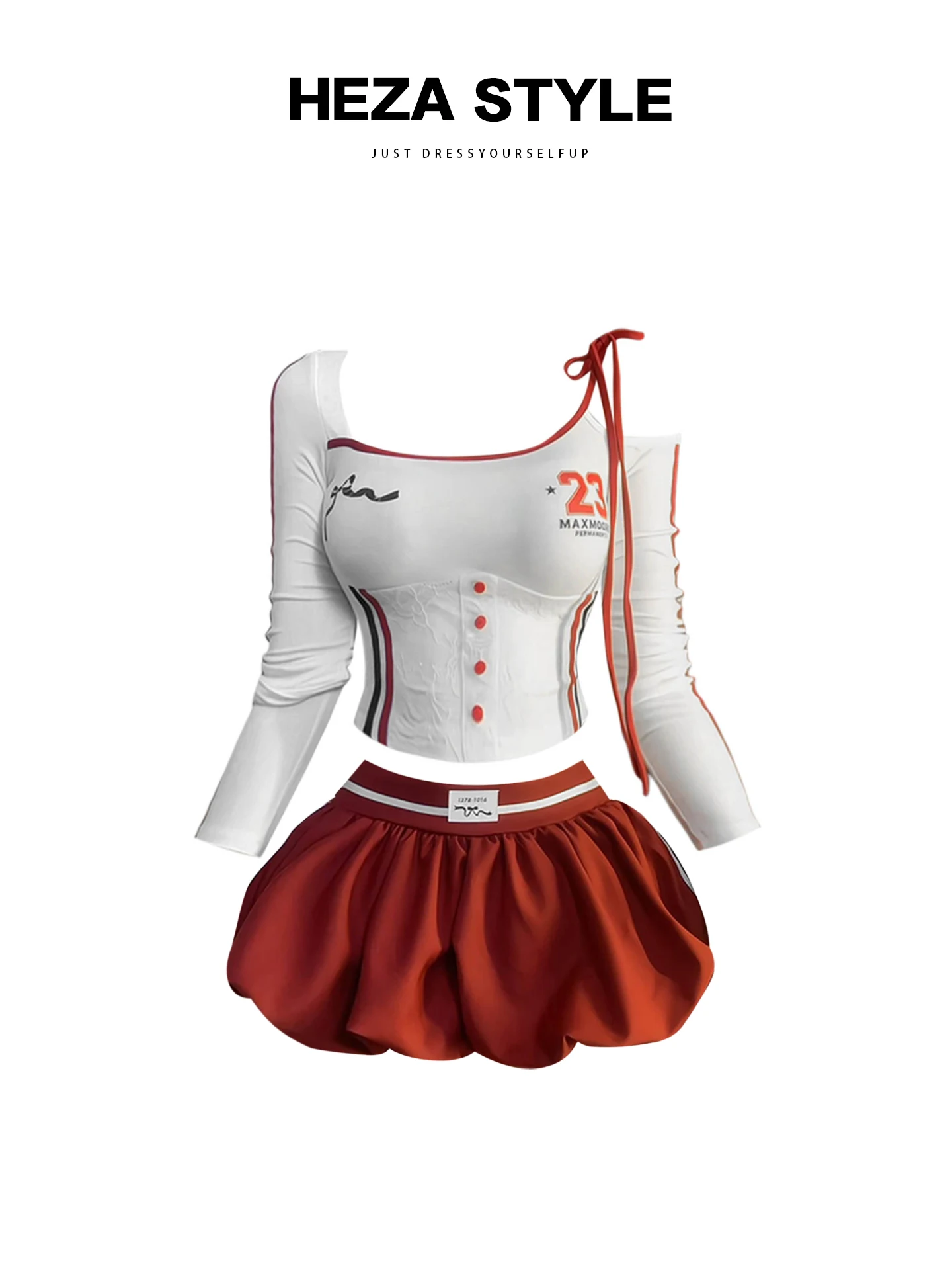 

Heza Ретро Красный Укороченный топ с цветочным принтом и юбка ort Женский комплект больших размеров Long Sve Spicy Girl Tie Waist Outfit Autumn Fas...