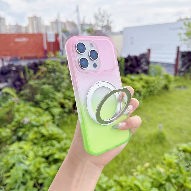 360 Rotating Bracket Stand Gradient Case For iPhone 18 17 16 15 14 Plus 13 12 Pro Max Kickstand Magnetic Wireless Charge Cover
