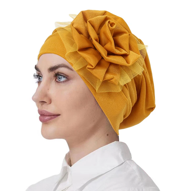 

Elegant Women Flowers Turban Bonnet Muslim Headscarf Caps Party Headwear African Headtie Nigeria Female Top Hat