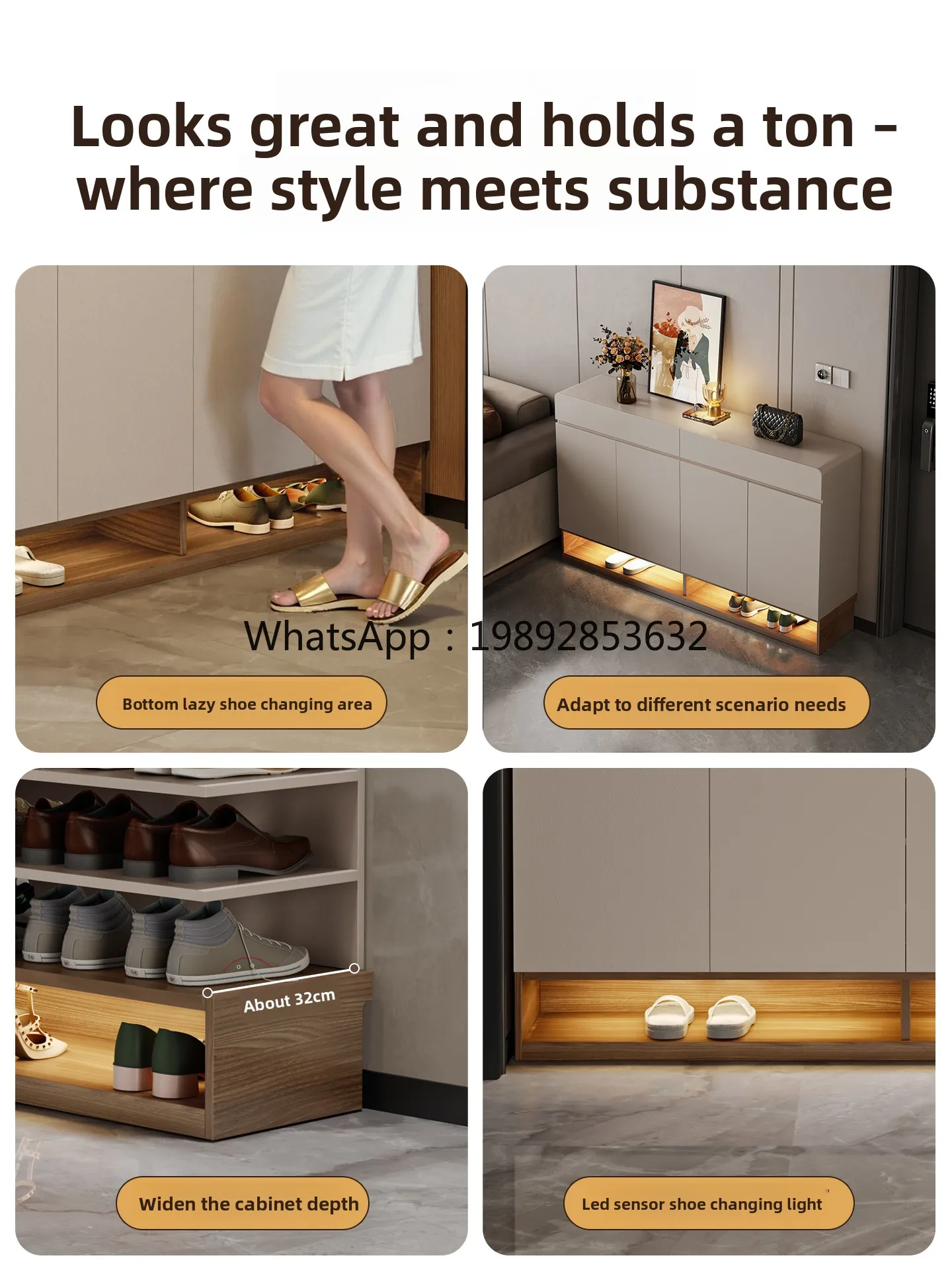 LYY Solid Wood Shoe Cabinet Storage Integrated Wall-Mounted Living Room Sofa Side Cabinet Light Feel with Drawers and Dividers