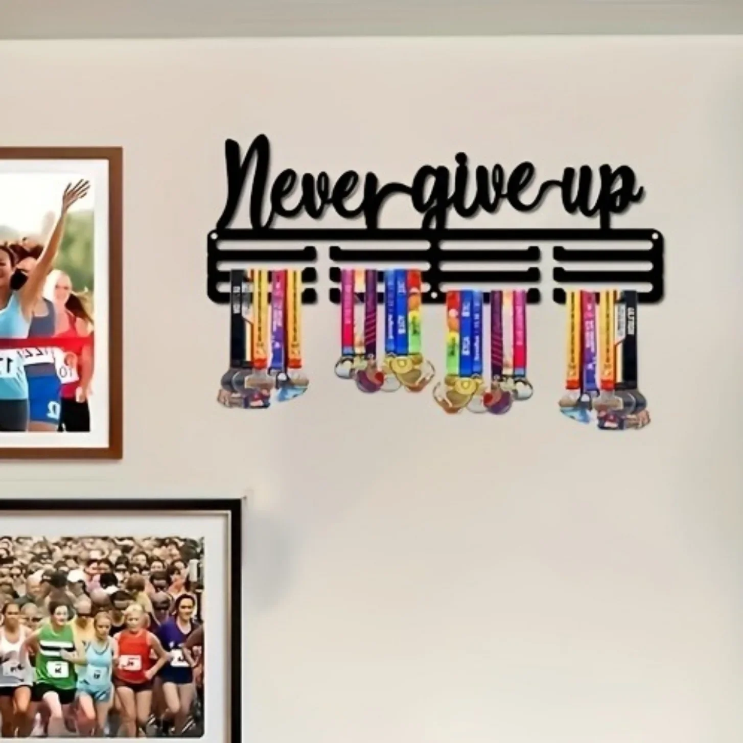 Metal Motivational Medal Holder, Sports Medal Display Stand, Wall Mounted Ribbon Display Rack for Multiple Medals, Hanger