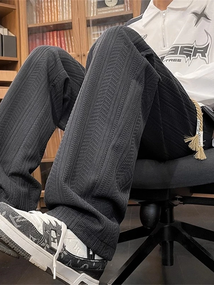 

Свободные повседневные брюки для мужчин, весенне-осенние молодежные спортивные брюки в гонконгском стиле, однотонные длинные брюки с эластичной резинкой на талии