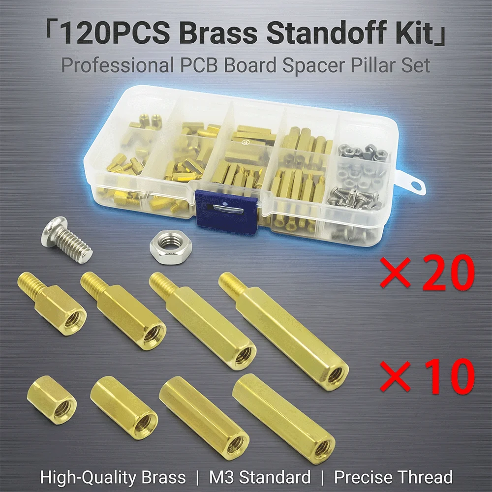 120pcs M3 Male Female Brass Hex Column Standoffs PCB Board Spacer Pillar with M3 Screw Nut for Electronic Components