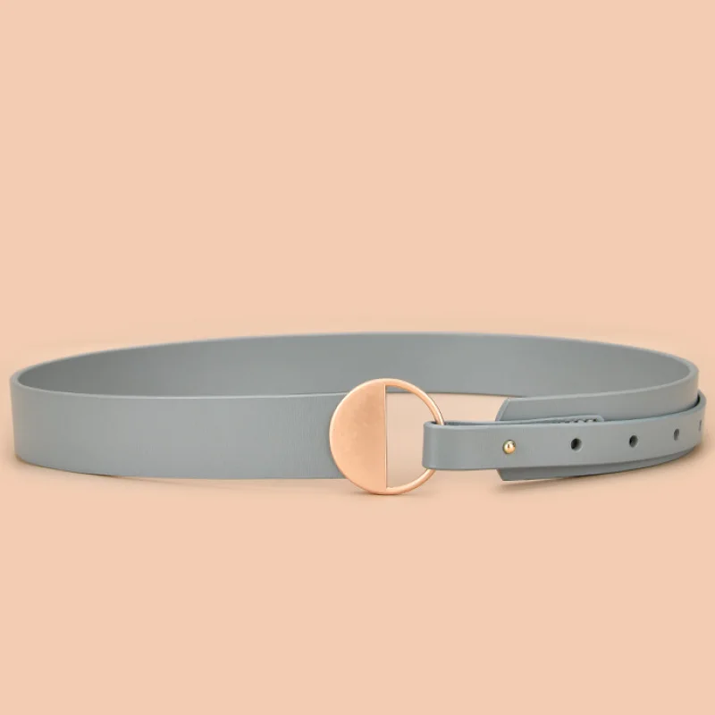 حزام جلد طبيعي للنساء ، إبزيم نحاسي فاخر ، حزام جلد البقر ، حزام جينز بسيط ، لون الحلوى ، عرض