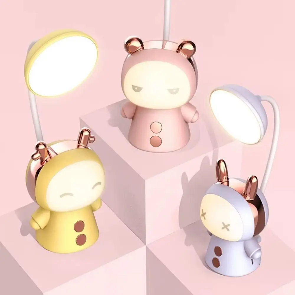 Practical Creative Cute LED Desk Lamp Lovely Double Light Cartoon Table Lamp USB Rechargeable Portable Reading Lamp Bedside