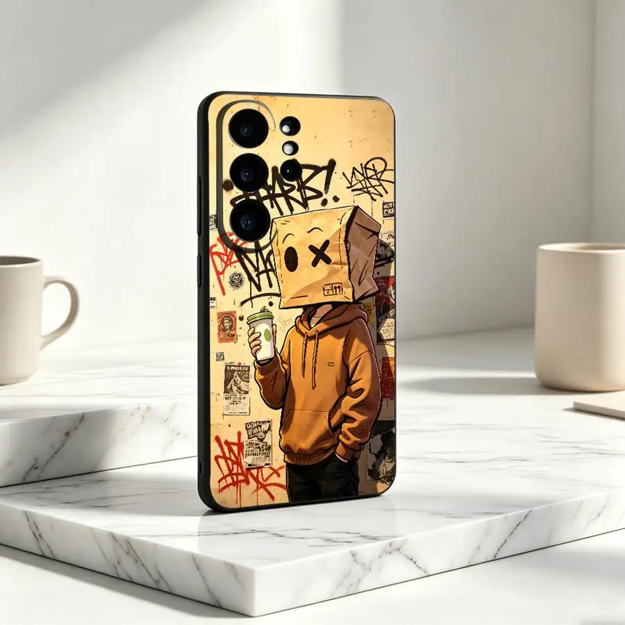 Vintage Paper Box Man Phone Cover Case for Samsung Galaxy S26 S20 FE S23 S25 Edge Note 20 10 Ultra S24 Ultra S21 Plus S22