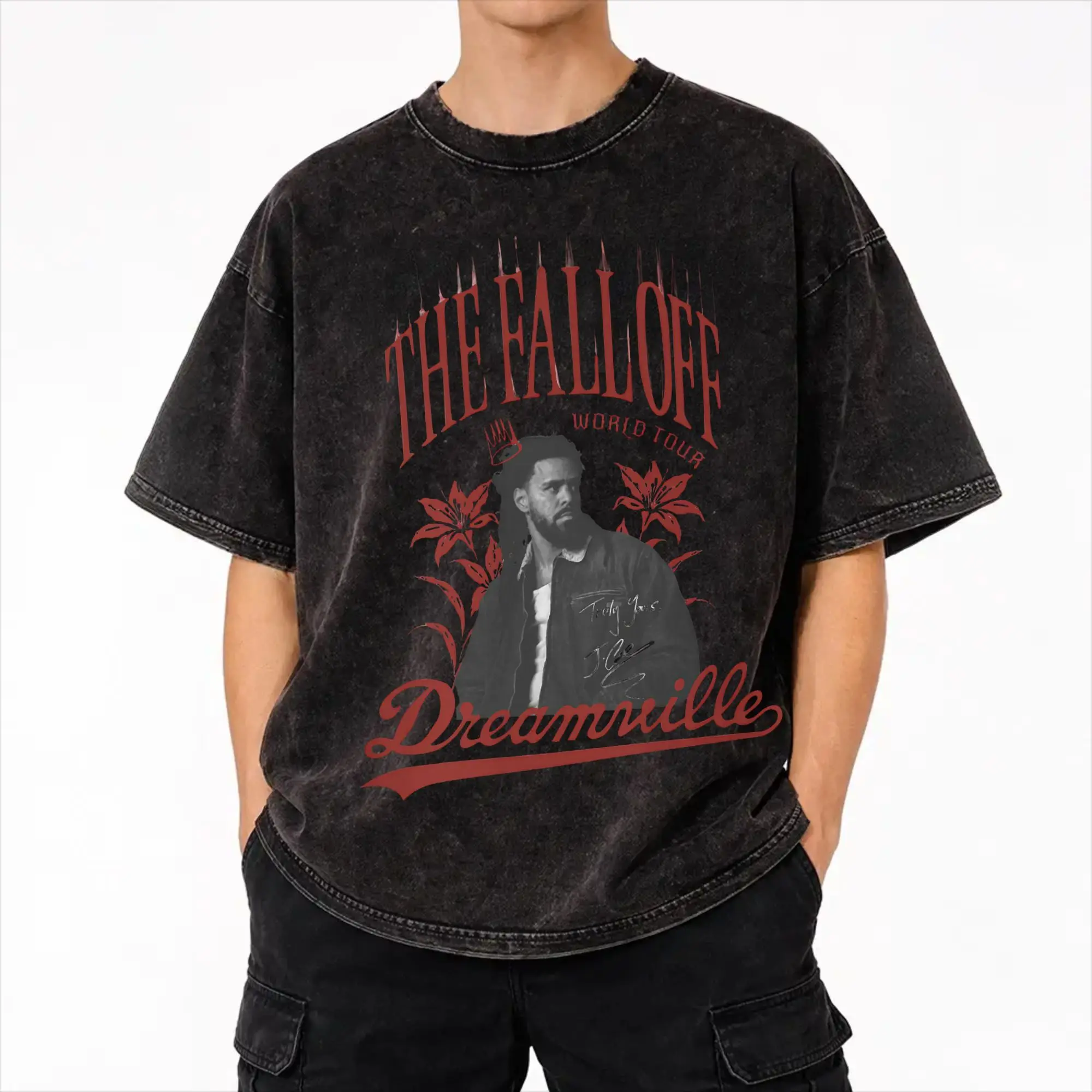 Harajuku Washed Shirts J Cole The Fall Off 2026 Tour Outfit Vintage T-Shirts Oversize  Streetwear Short Sleeve Summer Tee Shirt