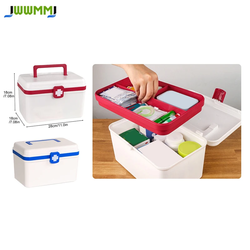 

1pcs Plastic First Aid Box Organizer with Compartments Portable Car Emergency Travel Survival Kit Ideal for School And Home Use
