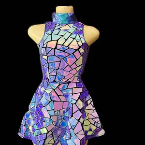 الفضة مرآة ملهى ليلي اللباس للنساء عيد ميلاد الزي بلا أكمام لامع ليزر بو بار دي جي غوغو راقصة مغني ازياء المرحلة أفضل 6 ملابس مغني للحفلات الموسيقية مبيعا - رقم 2