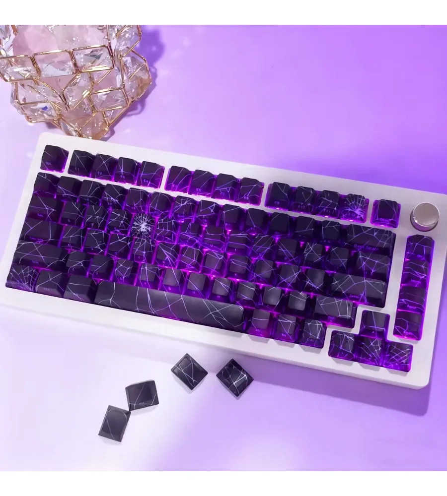 Spider web side engraved light-transmitting keycaps for mechanical keyboard 60/68/75/78/80/87/96/98/104