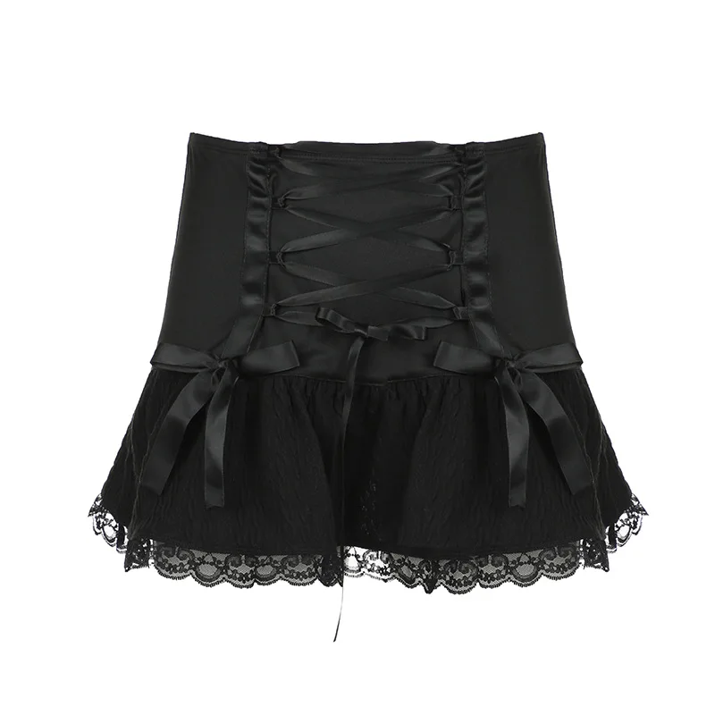 Dark Style Lace Splicing Strap Half-skirt for Women, Spring European Waist-cinching A-line Skirt, New Short Skirt