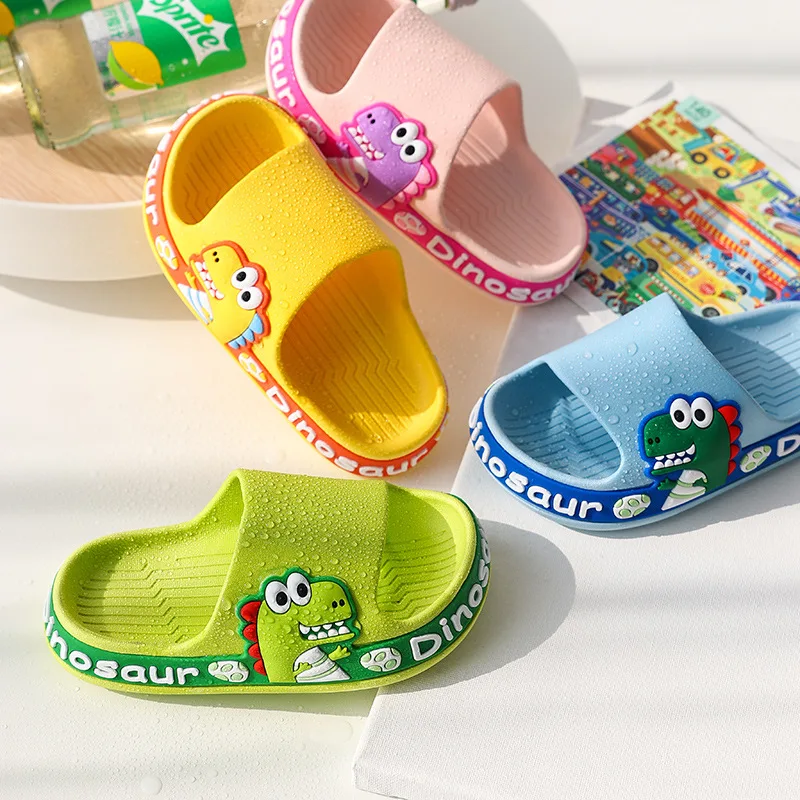 2022 New Cartoon Animal Children Slippers Summer Boys Home Non-slip Bathroom Girls Soft Dinosaur Outdoor Beach Sandals Slippers