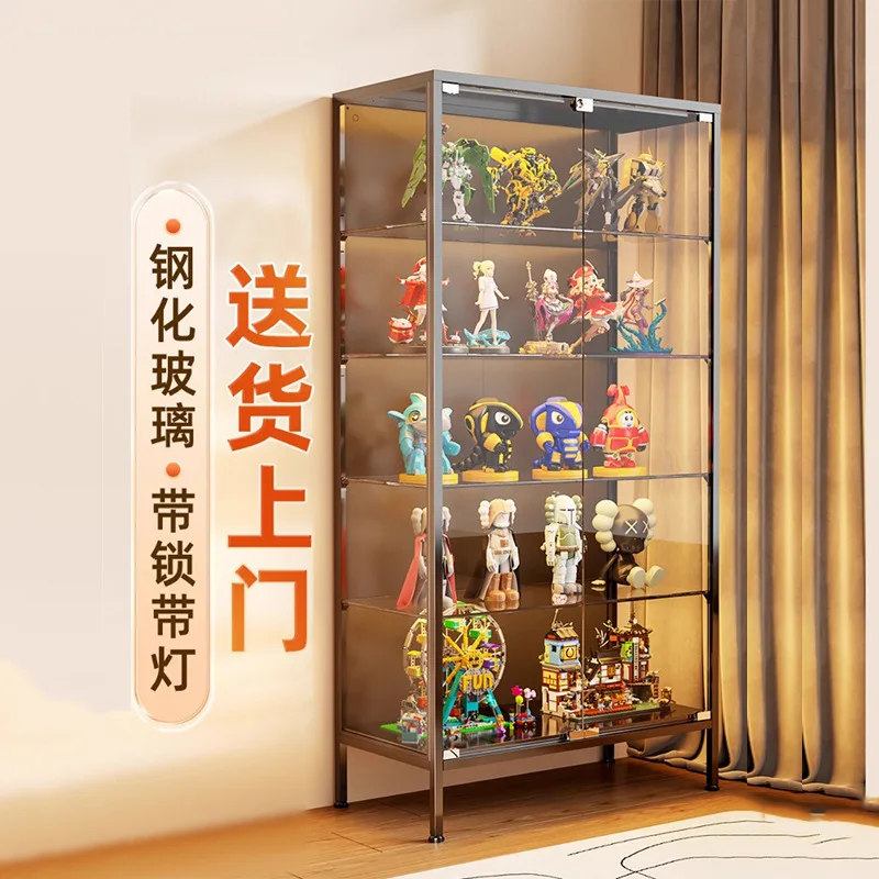 Doll cabinet Glass display cabinet Pain with door lock Bookcase Dust-proof transparent model storage cabinet Toy storage