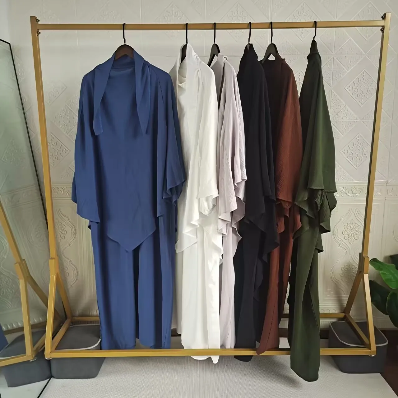 Jilbab Oração Roupas Mulheres Ramadan Islâmico Jilmb 2 Peças Set Dubai Turco Modesto Outfit Layered Khimar Cachecol Hijab + Vestido Longo