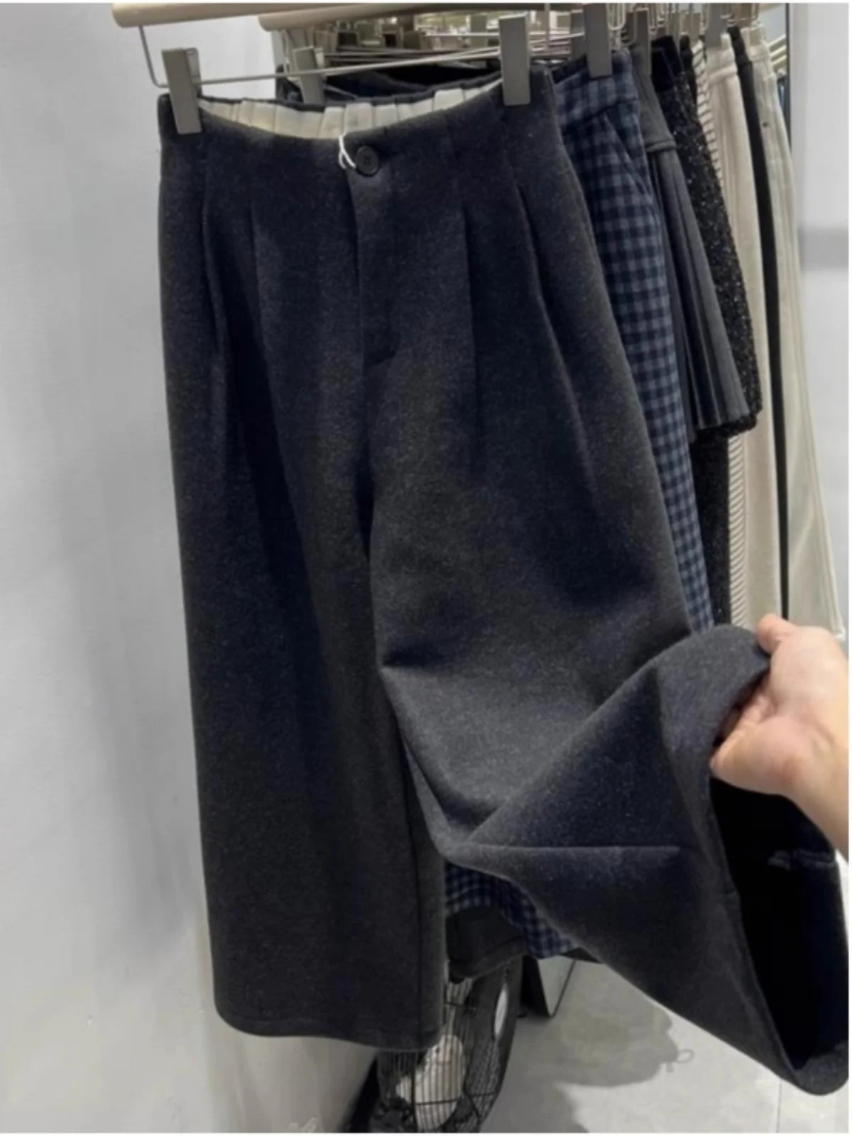 Retro High Waist Thiened Wide Leg Casual Pants Women's Autumn Winter Loose Small Size Straight Nine Point Trendy Trousers