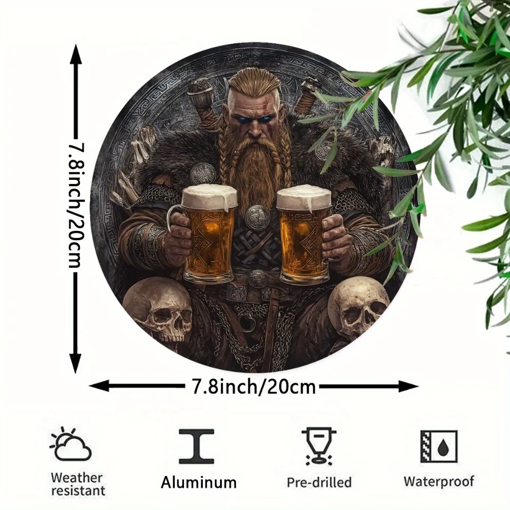 2D Flat - Viking Beer-Themed Circular Aluminum Wall Sign - 7.8