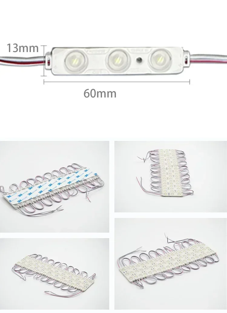 20 pièces DC12V 24V 2835 3LED Module d'injection étanche IP67 décoratif 2835 bande barre lumineuse lampe blanc rouge vert bleu jaune rose