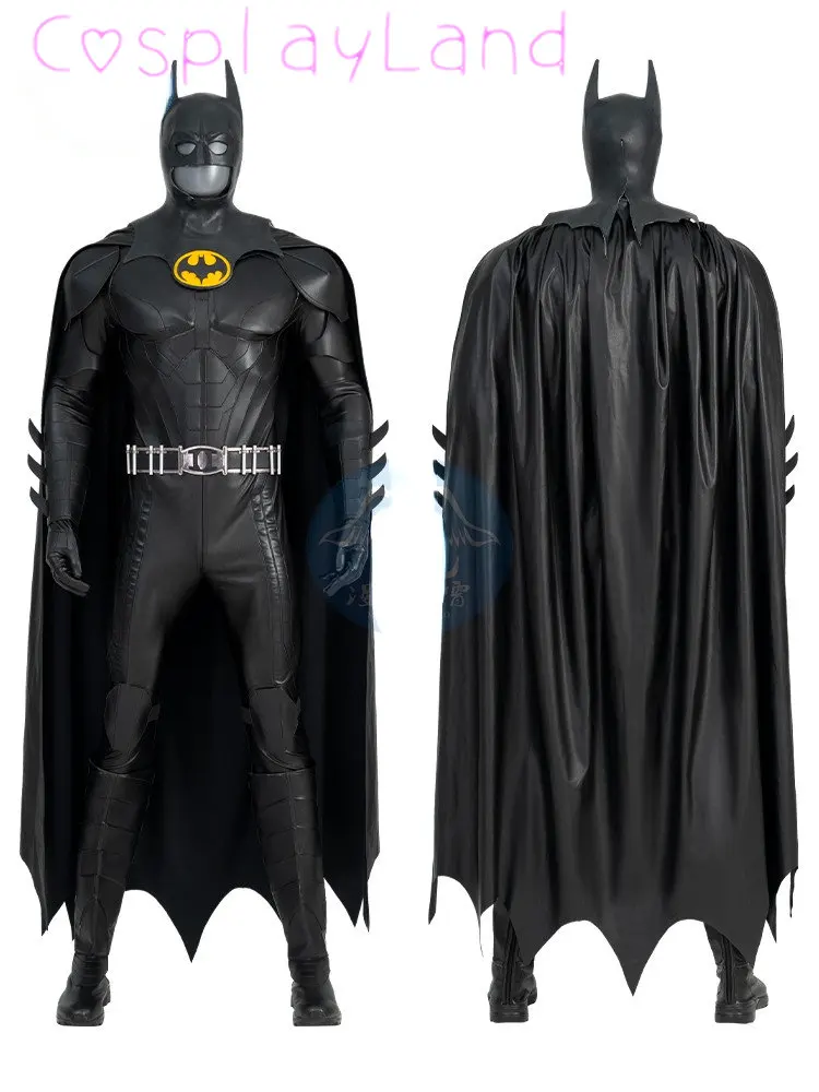 New Movie Barry Bat Cosplay Costume Bruce Wayne Printing Jumpsuit Superhero Battle Outfit Man Black Suit Cloak Mask Shoes