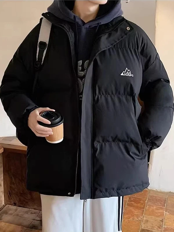 

Men's Casual Loose Thiened Cotton Jaet Stand Collar Warm Winter Coat Youth Faion Long Sve Zipper Closure Plaid Pattern