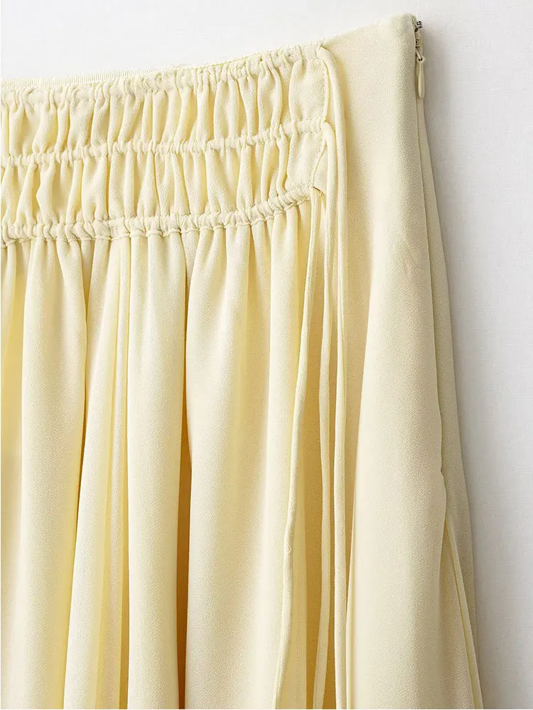 2023 sommer Neue Röcke Für Frauen Gefaltete Lange Rock Frau Rüschen Gelb Rock Elegante frauen Party Röcke ﻿