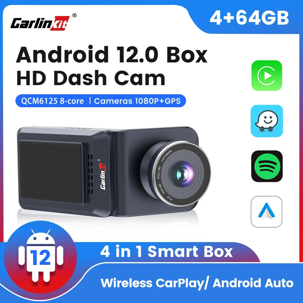 CarlinKit CarPlay Ai Dash Cam Wireless CarPlay Android Auto DVR 1080P HD GPS For Netflix Tv Android Box Recorder Qualcomm 4+64G