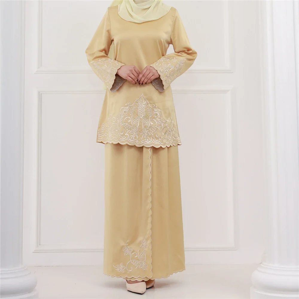 

2Pcs Women Muslim Sets Dubai Outfits Islam Clothes Tops Skirts Abaya Dress Malaysia Baju Kurung Suit Femme Musulmane Ensembles