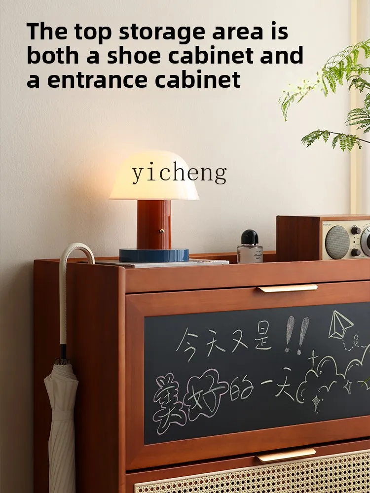 YFY  rattan shoe cabinet solid wood household door porch cabinet small apartment tipping bucket ultra-thin shoe rack