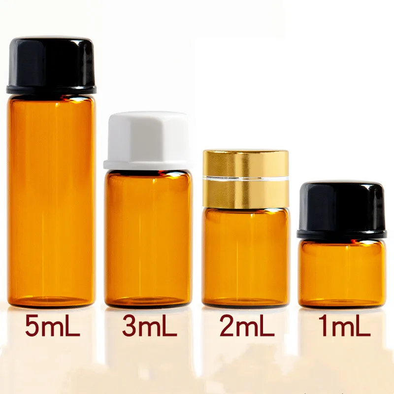 

30/50/100pcs 1ml/2ml/3ml/5ml Empty Amber Glass Essential Oil Bottle Thin Glass Small Amber Perfume Oil Vials Sample Test Bottle