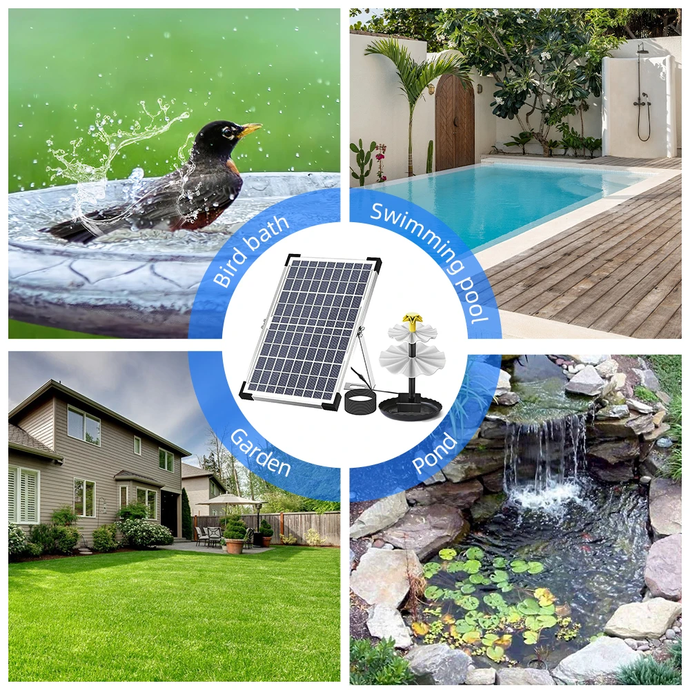 Solar Fountain Pump for Bird Bath with 12 LED Lights 9 Nozzles Water Fountain Pump for Garden Pond Pool Fish Tank Aquarium