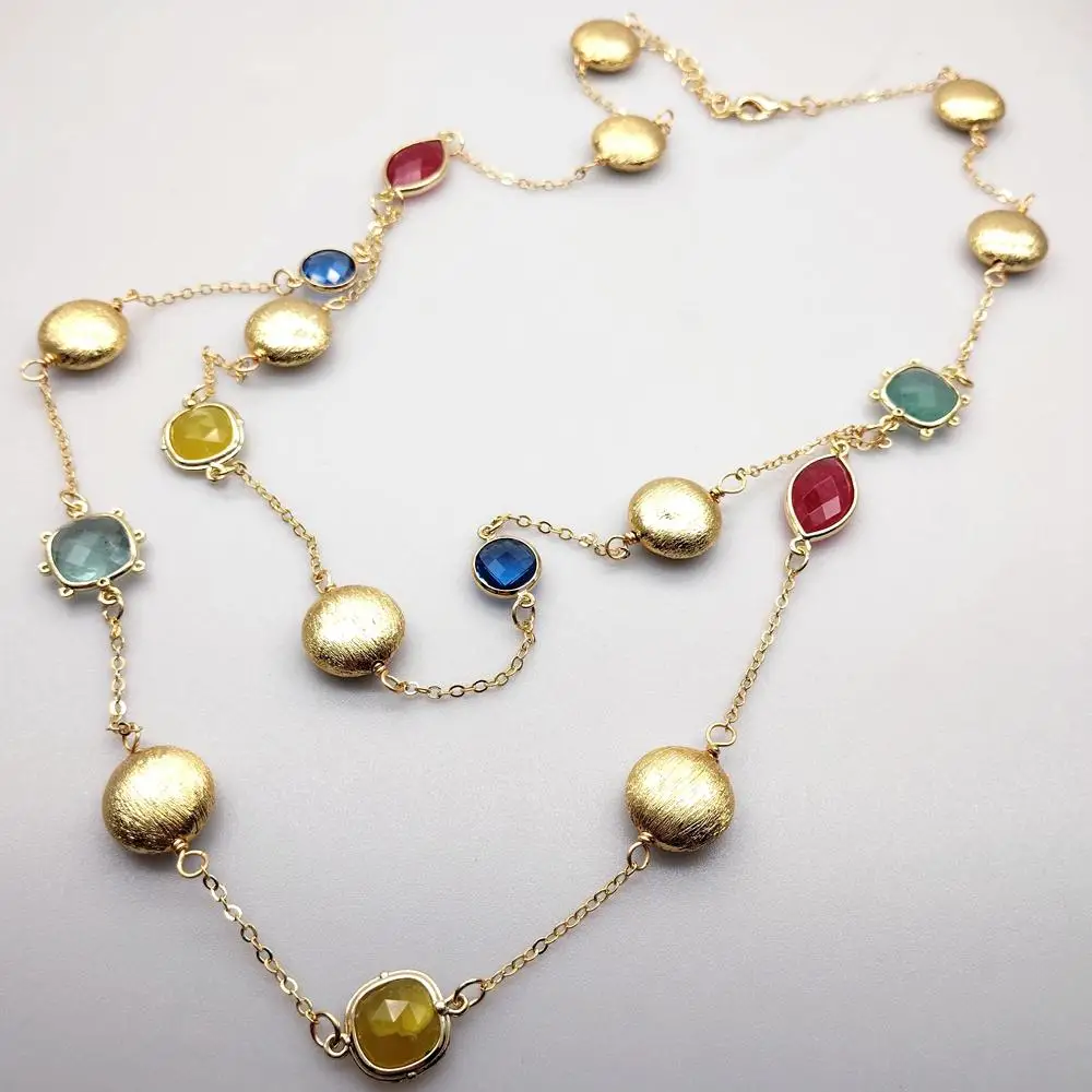 YYGEM Gold Plated Chain Multi Color Different Faceted Quartz Jade Necklace