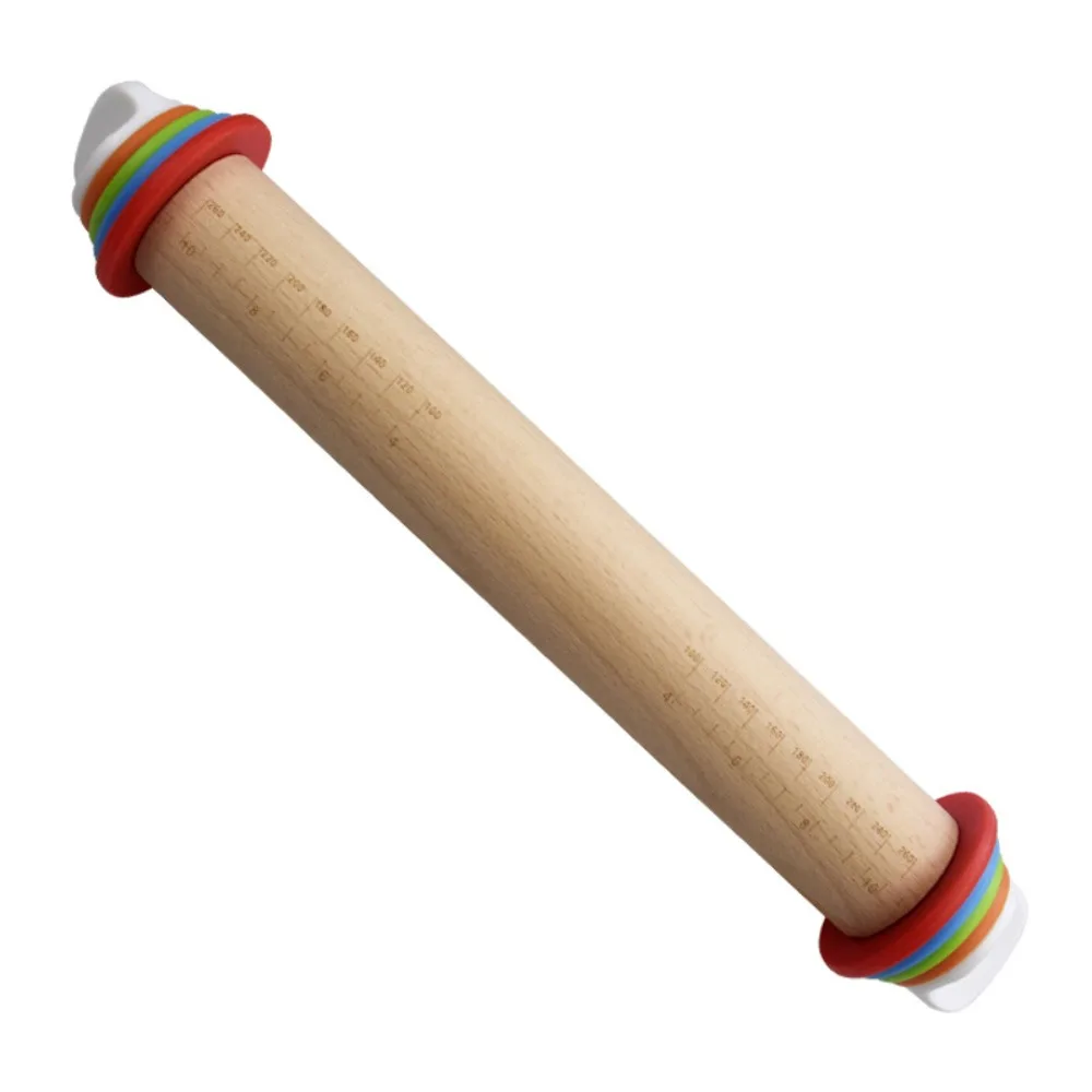 Durable 36/43cm Adjustable Rolling Pin with Scale Beech Wood Dough Rolling Rod with Removable Rings Dough Roller Dumpling