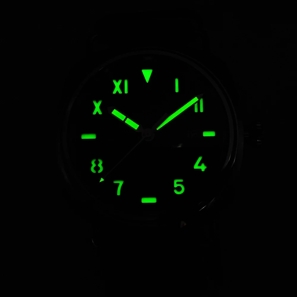 Men\'s Watch 45 mm Green NH35 Vintage Pilot\'s Manual Mechanical Men\'s Watch Green Luminous Aseptic Dial Movement