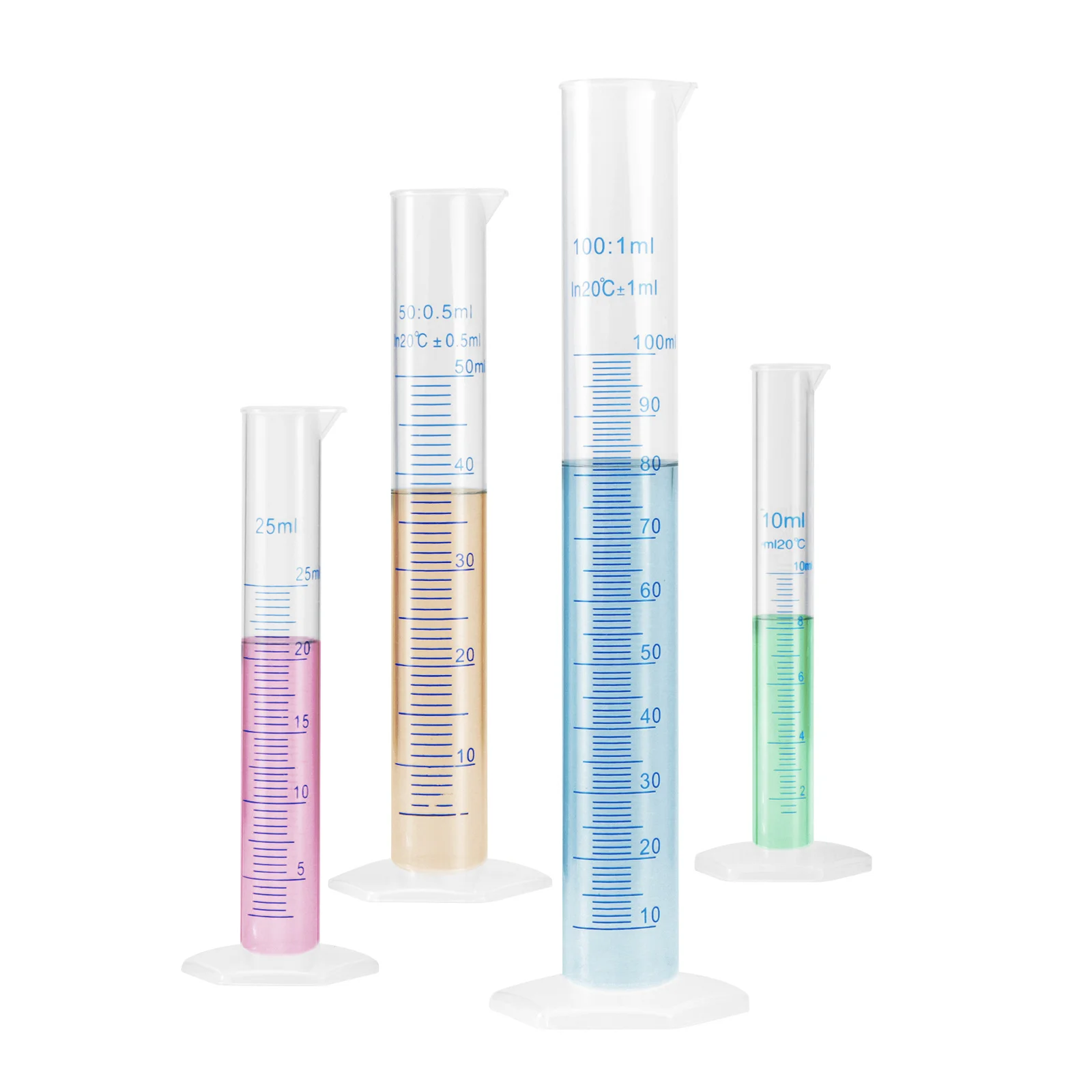 

4Pcs Clear Measuring Cylinder Plastic Food Grade Graduated Accurate Measurement Wide Rim Stable Base 10ml 25ml 50ml 100ml