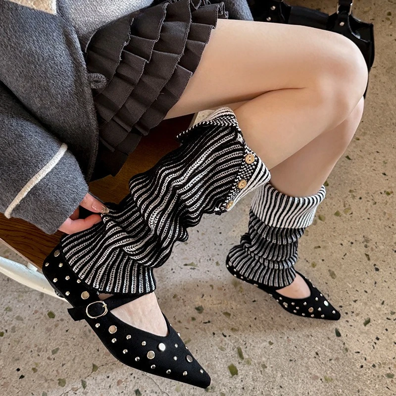 Cotton Women Leg Warmers Vertical Striped Button Leg Cover 2026 New Autumn and Winter Thicken Warm Retro Leg Warmers Foot Cover
