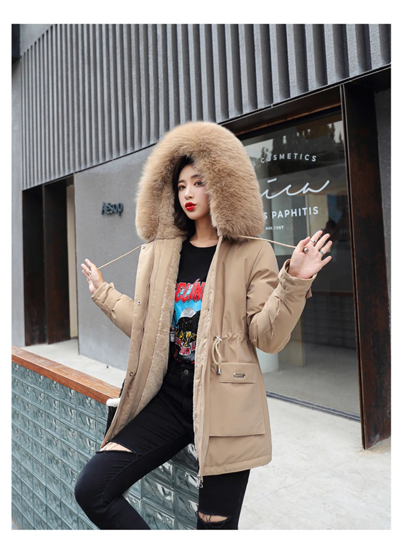 Winter Jacket Coat New Women Parka Clothes Long Coat Wool Liner Hooded Jacket Fur Collar Thick Warm Snow Wear Padded Parka