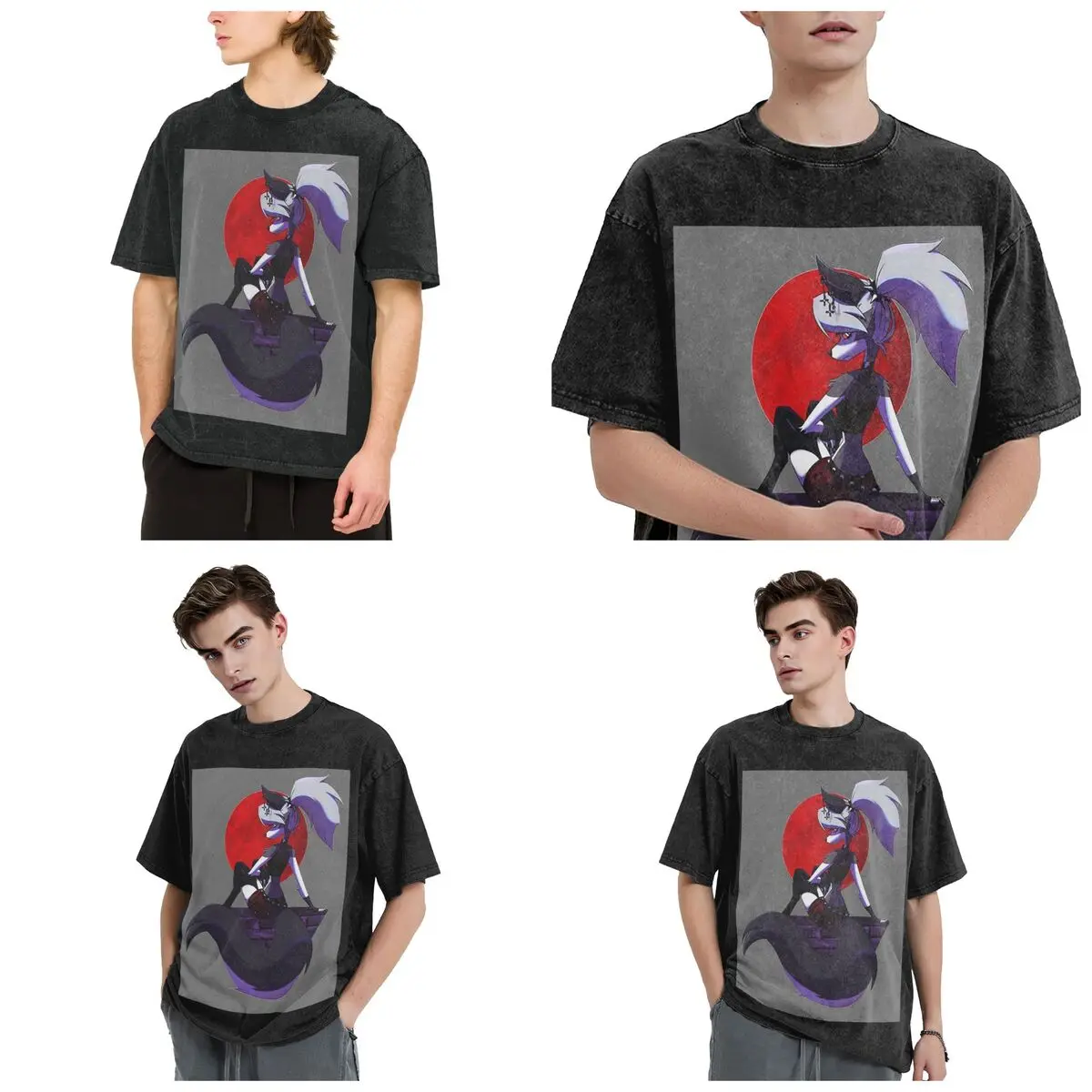 Streetwear T-Shirts Helluva Boss Loona Washed T Shirt Short Sleeve Hip Hop T-Shirt Tops Tees for Men Women