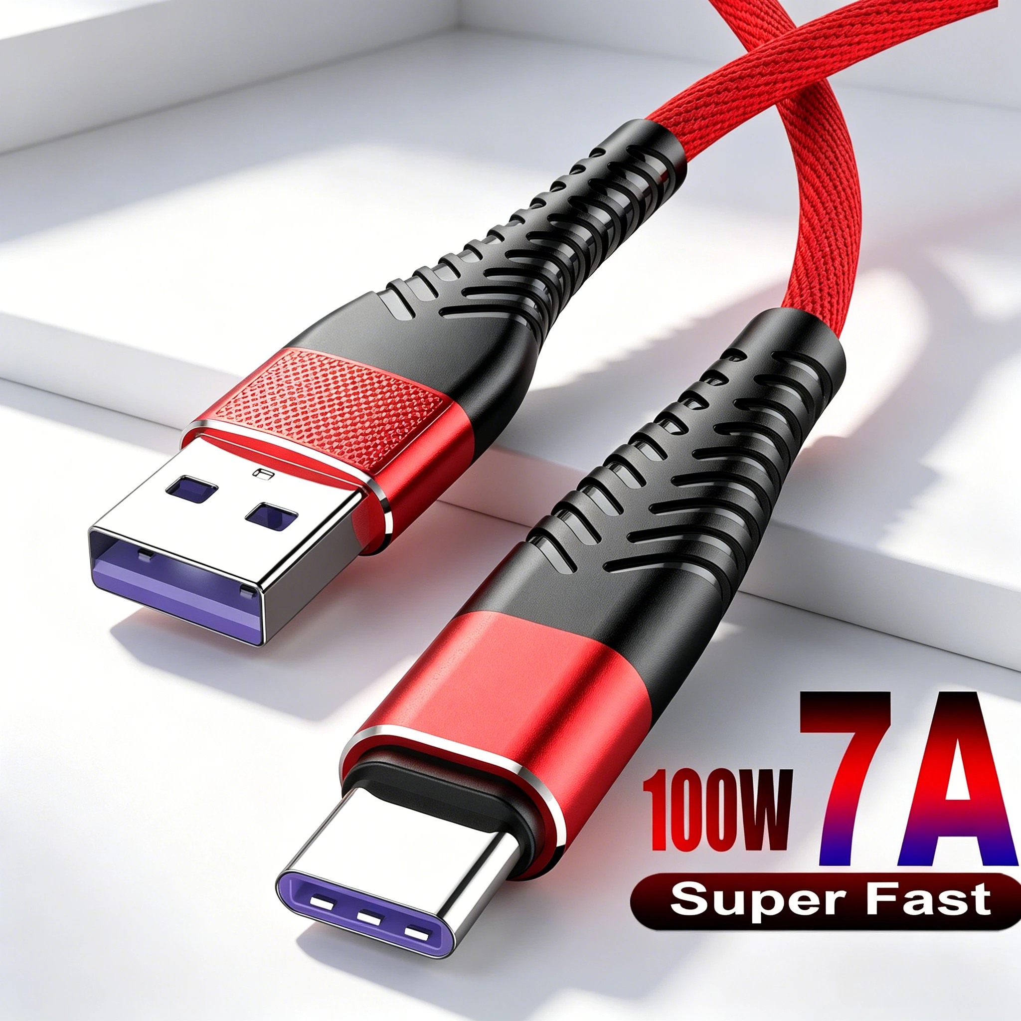 100W 7A USB to Type C Super Fast Charging Cable For Samsung Huawei Xiaomi Phone Charger Cable Nylon Braided Cord 0.25M/1M/2M/3M